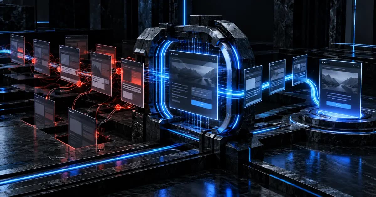 Interfaces web analysées par un scanner bleu qui sépare les frictions du parcours fluide