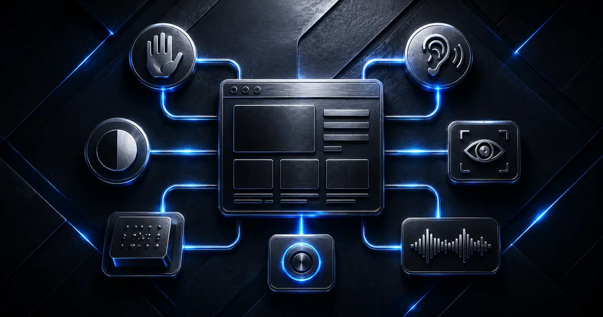 Interface web reliée à des symboles de clavier, contraste, audio, vision et interaction