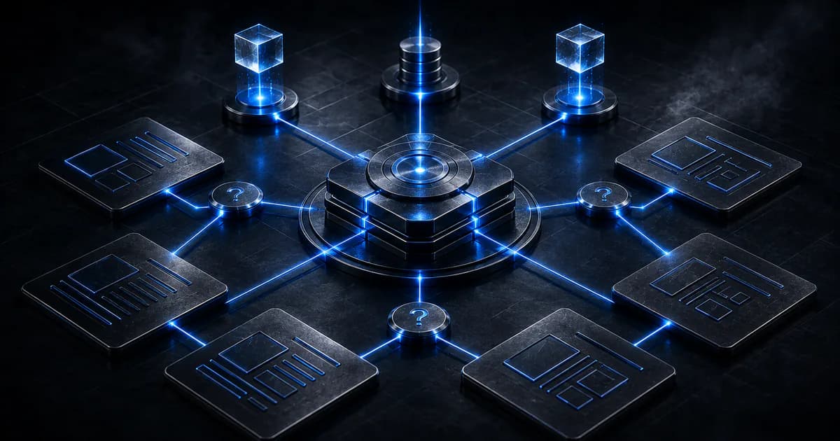 Graphe de connaissances en métal reliant des pages, questions et sources lumineuses