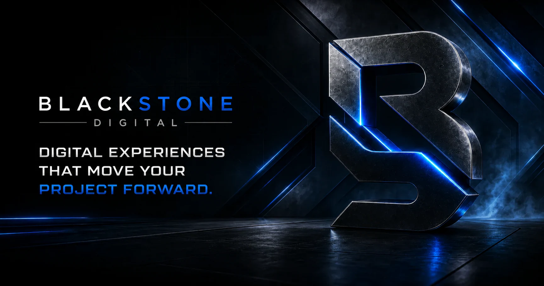 BlackStone Digital metallic identity crossed by blue light